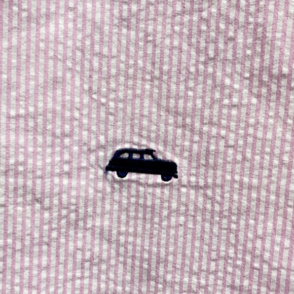 Hutton Smart Clothing Pink Striped Cotton Button Up Shirt w Car Logo Large - Picture 4 of 10